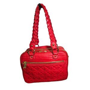 Cynthia Rowley Quilted Red Crossover Handbag With Braided Straps & Gold Hardware